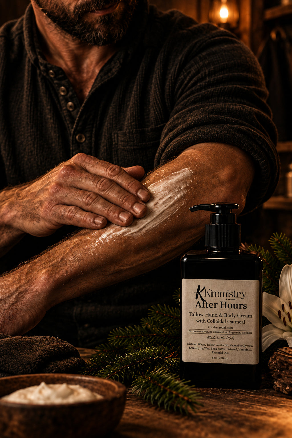 Men's Collection: After Hours Tallow Hand & Body Cream with Colloidal Oatmeal – 4 oz