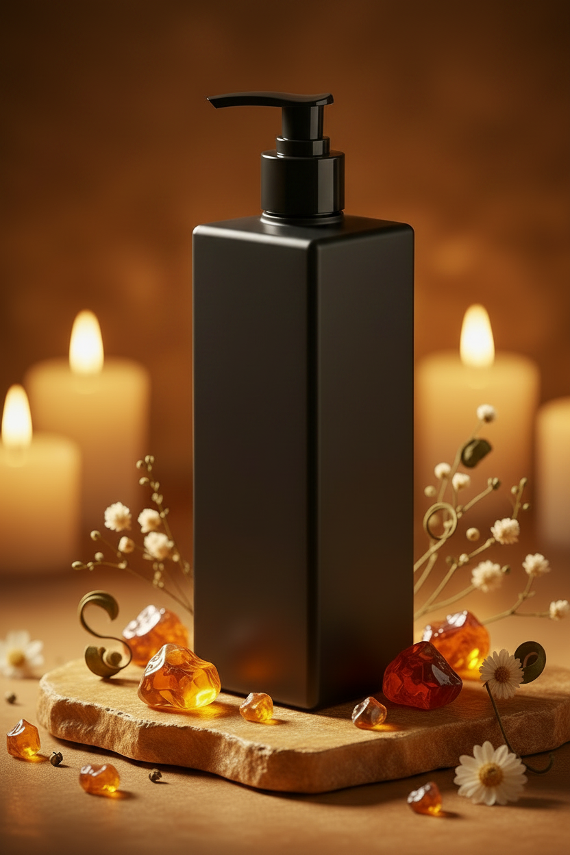 Gilded Embers – Extra Tall Thin Square Bottle Amber